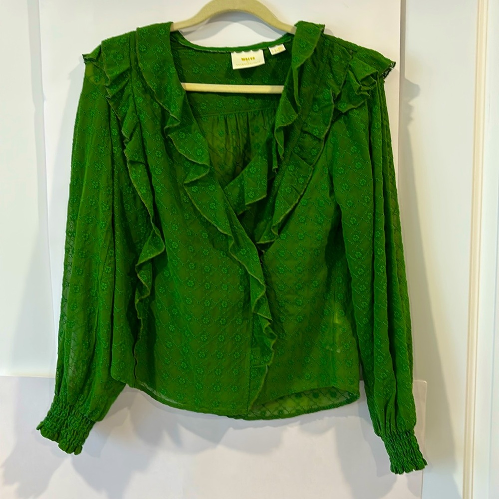 Green eyelet blouse size M